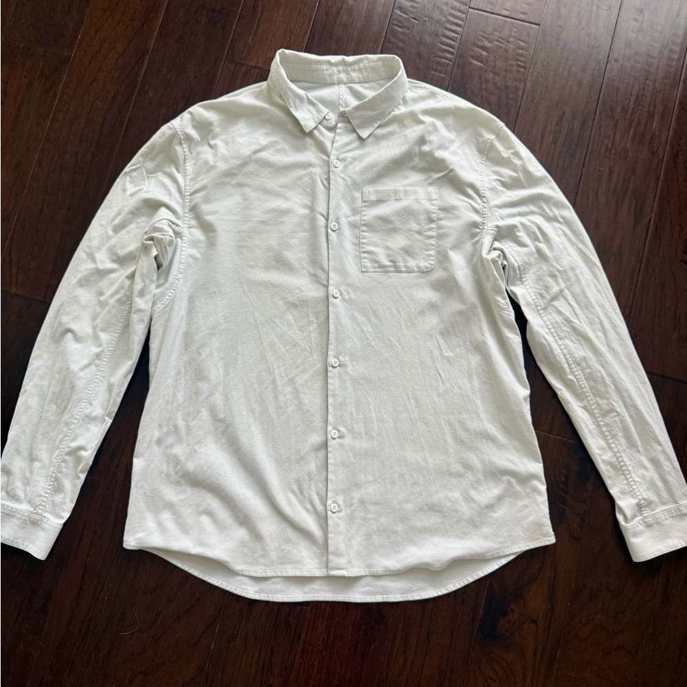 Lululemon Shirt Mens Large Khaki Tan Long Sleeve Button Commission Beige